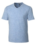 Blue V-neck t-shirt on a white background