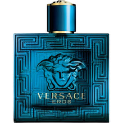 Versace Eros perfume bottle with blue design and gold cap