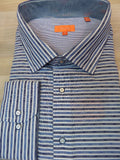 Tallia white striped long sleeve sports shirt with many detail accents at lil johns big and tall