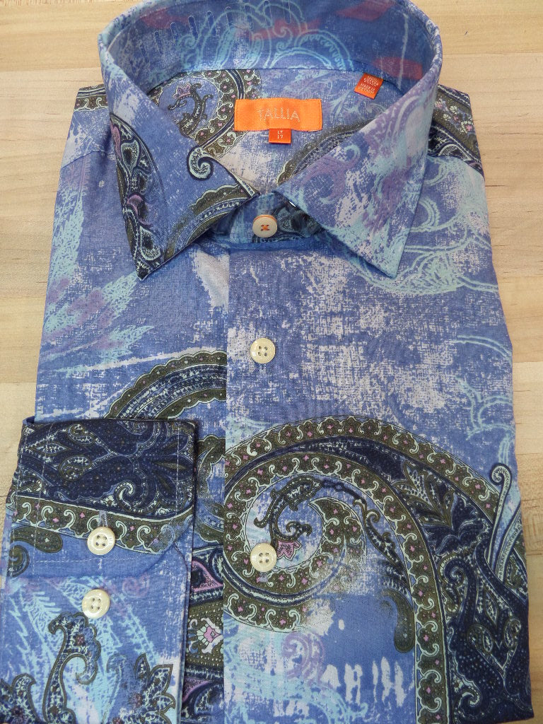 Tallia Multi Color Large Paisley Print Sports Shirt