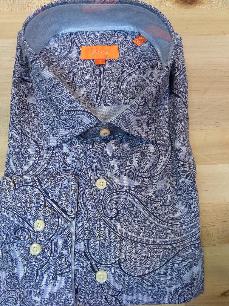 Tallia Blue Large Paisley Print Sports Shirt