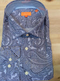 Blue Large Paisley pattern print Tallia long sleeve sports shirt at lil johns big and tall