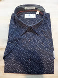 100% Pure Cotton Non-Iron Whisper Weave short sleeve printed sports shirt in black with grey at lil johns big and tall mens clothier