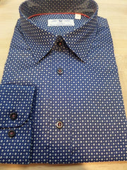 Great Performance, 100% Pure Cotton Whisper Weave NON-Iron Long Sleeve Sports Shirt with a Modern clean look. Navy with small white squares. at Lil Johns big and tall men's Clothier 