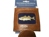 Smathers and Branson quality genuine leather Koozie with a Bass Fish stitch work in front only at pensacola best mens clothing shop Lil Johns big and tall