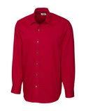 Cutter & Buck Spread collar, Front placket, Barrel cuff, Double back pleat, C&B Pennant at left cuff, Texture long sleeve sports shirt at lil johns big and tall in cardinal red