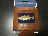 Smathers and Branson quality genuine leather Koozie with a Bass Fish stitch work in front only at pensacola best mens clothing shop Lil Johns big and tall