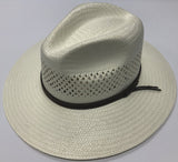 Stetson straw hat has a UV Protection factor of 50+ the highest possible rating. It combines the coolness of an open ventilated weave with our sun blocking fabric, giving you maximum protection for your head, neck, and face. Vented Shantung, UV under brim blocks 98% UVA/UVB,  3 3/4 Brim, Natural in color with Leather band. at lil johns big and tall