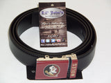hole less Florida state university of Seminoles buckle on a black leather belt at lil johns big and tall  