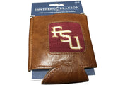 Smathers and Branson quality genuine leather Koozie with a Florida State University stitch work in front only at pensacola best mens clothing shop Lil Johns big and tall